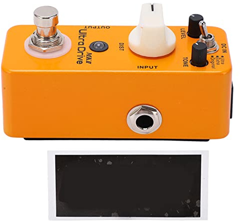 Pedal de Distorsión para Guitarra Eléctrica, Metal Mini 3 Modos con Interruptor, Efecto Ultra Drive, Amarillo - Sonido Clásico y Alta Ganancia, Ideal para Rock y Solos Emocionale