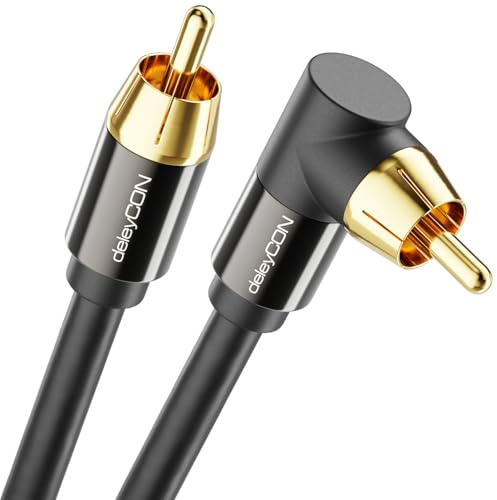 deleyCON 5m Cavo Subwoofer - Connettore Angolato - Cavo Coassiale Cinch RCA - per Subwoofer, Ricevitore AV, Amplificatore HiFi, Impianti HiFi, Soundbar, Altoparlanti Attivi - Nylon Nero