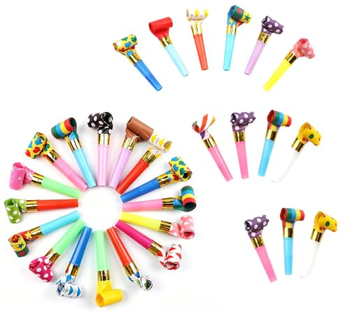 30Pcs Party Blowers, Poppers Trumpets, Noisemakers for Wedding Christmas | 30 Pcs colourful party blowers for party hosts-noisemakers, poppers & whistles for birthdays, weddings & Christmas.