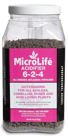 MicroLife Acidifier (6-2-4) Professional Grade Granular Organic Fertilizer (for Acid Loving Plants) Roses Blueberries Azaleas Camellias, 7 LBS