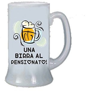 Boccale Birra Decorato Uomo - 500ml - Vetro - Stile Classico - Regalo Pensione - Collezione Festiva