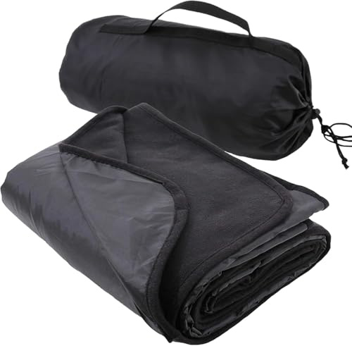 Threadart Waterproof Blanket Outdoor Stadium Blanket | Black | for Camping, Picnic, Sports, Festivals, Football, Baseball, Concerts, Parks, Beach 55 x 79
