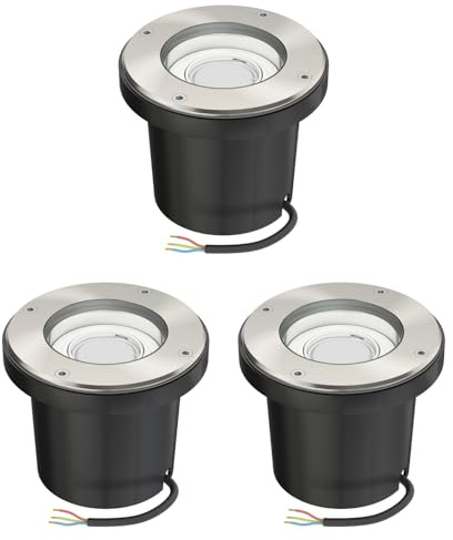 ledscom.de 3 lampes encastrées au sol BOFU pour l'extérieur orientables en acier inoxydable IP67 150mm Ø incl. lampe LED GU10 630lm blanc chaud