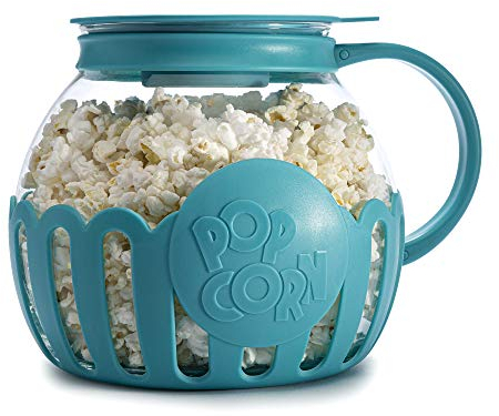 Ecolution Patented Micro-Pop Microwave Popcorn Popper with Temperature Safe Glass, 3-in-1 Lid Measures Kernels and Melts Butter, Made Without BPA, Dishwasher Safe, 3-Quart, Teal