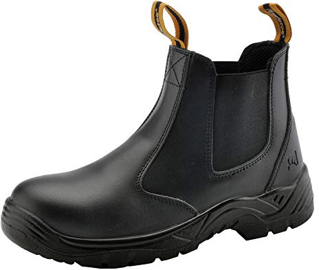 Mens Work Boots Steel Toe Chelsea Safety Boots Cow Leather Waterproof Lightweight Working Shoes