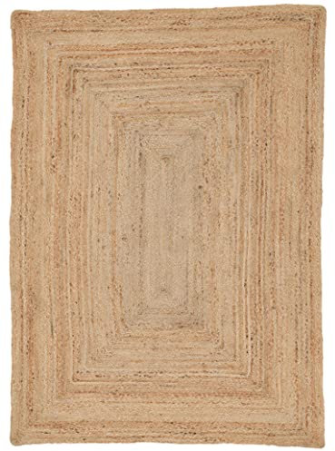 carpetfine Juteteppich Nele Beige handgewebt aus Jute 200x250 cm | Moderner Naturfaserteppich im Boho Style für Wohnzimmer, Küche und im Flur