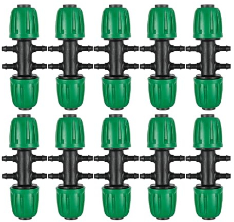 10 Pcs 1/2 to 1/4 Barbed Tee Connector, 1/2 Inch to 1/4 Inch Drip Irrigation Fittings Drip Line Reducer Tee Connectors 1/2 to 1/4 6-Way Splitter Connectors for Garden Drip Irrigation System