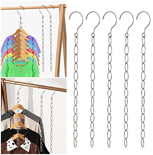 DFQHSCTE 5 Pack Wardrobe Space Saving Hangers, Metal Wardrobe Organizer, Smart Space Storage Hanger Chains, Magic Multi Hangers For Clothes, Hanging Storage, Bedroom Storage Ideas