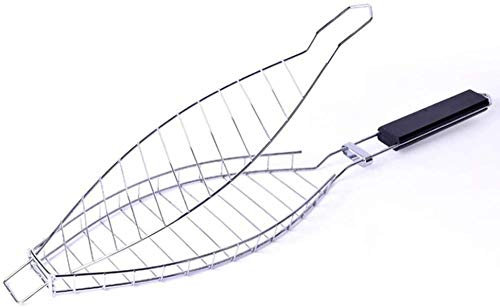 TSTSM Panier Grill Barbecue rôtissoire à Poisson Barbecue en Acier Inoxydable grillé pour Un tourneur de Panier Grill Barbecue avec Manche en Bois Ustensiles de Poisson grillé à l'extérieur, Argent