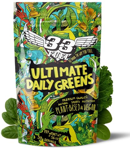33Fuel Daily Greens Powder - UPF-Free Premium Superfood & Fibre Blend for Gut Health with only Natural Ingredients, Daily Greens Super Blend, Vegan, Handmade in The UK – Original