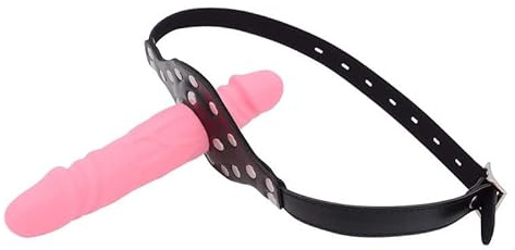 Bondage Masters Bâillon double pénis, bâillon buccal et bâillon pénis allongé en silicone, rose