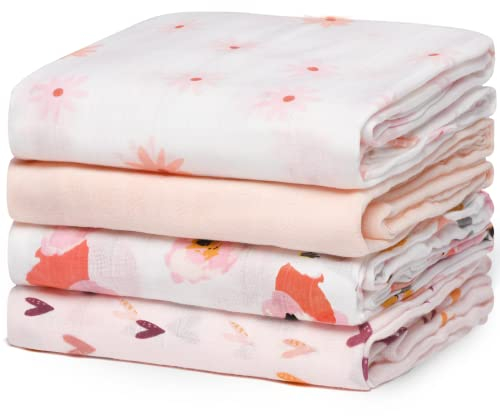 momcozy Baby Pucktuch, Mulltuch 120 x 120cm 4er Set, Mullwindeln aus Baumwolle und Bambus, Bio-Baumwolle Pucktuch Wickeltuch Baby Swaddle Decke