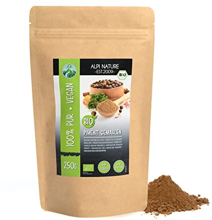 Alpi Nature Piment gemahlen BIO 250g, bio Piment Pulver, Pimentkörner gemahlen, Pimentbeeren zum Kochen