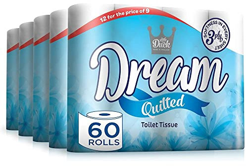Little Duck Dream 60 Toilet Rolls, Soft 3 Ply Quilted Tissues,145 Super-Soft Perfumed Luxurious White Sheets per Roll
