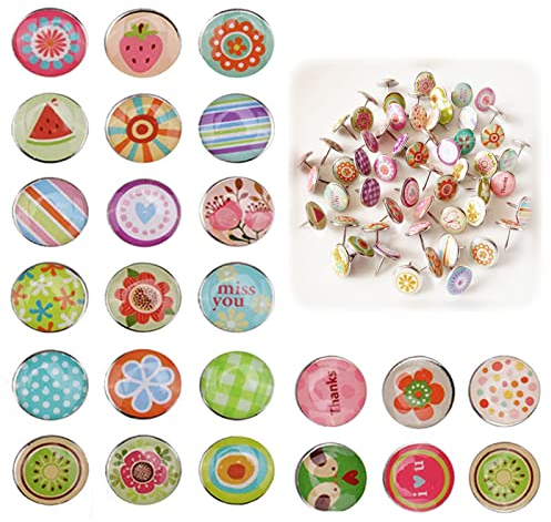 100 Stück Reißzwecke, Muster-Reißzwecken, Dekorative Reißzwecke, 38 Zufällige Musterstile, für Fotos, Poster, Tagebücher, Desktops, Holzbretter, Schaumstoffplatten