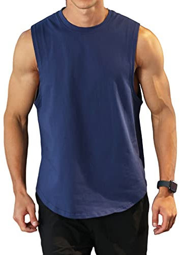 Hombres Entrenamiento Culturismo Camiseta sin Mangas Entrenamiento Deportivo Gimnasia Camiseta sin Mangas algodón Corte sin Mangas músculo Camiseta Azul Marino L
