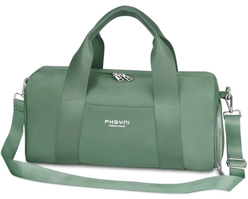 Borsone Palestra Donna & Bambini,Borsa Sportivo con Porta Scarpe e Tasca Umida da Viaggio, Sport, Fitness, Piscina(Verde,40x19x20 cm,15L)