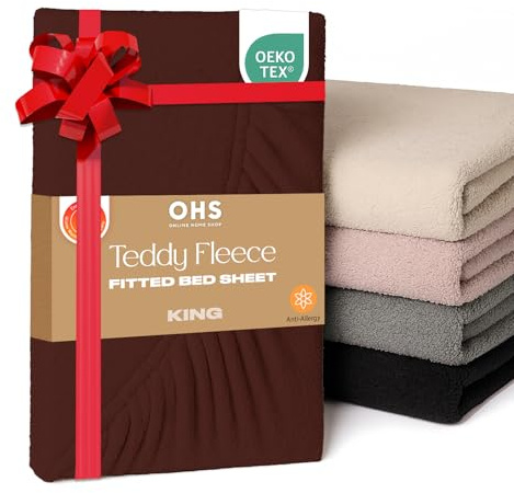 Brentfords Fitted King Size Sheet, Teddy Fleece Fitted Sheet Bed Covers Easy Care Ultra Soft Fade Resistant Thermal Bedding for King Size Bed, Chocolate Brown