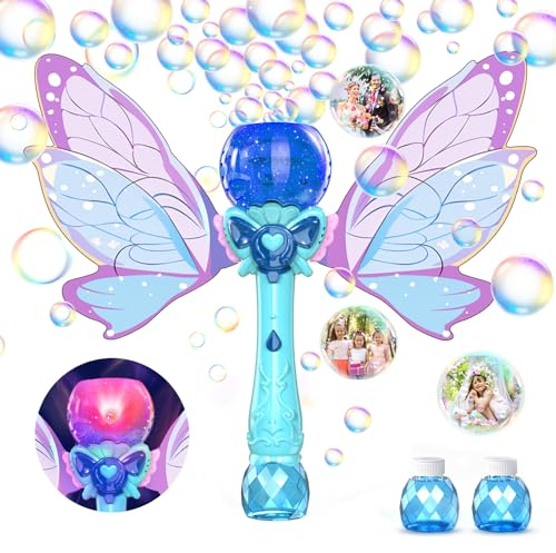 PANACARE Schmetterling Seifenblasenstab, elektronische Seifenblasenmaschine für Kinder 5000+Blasen/Min mit 2 Seifenblasenlösung/LED, Seifenblasenspielzeug Geschenk für Mädchen&Junge 345678 (Purple)