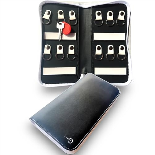 ZENKI - Organizador de llaves portátil - Estuche porta llaves con cremallera impermeable - uso doméstico y profesional -Estuche llavero (12 llaveros) (Blanco)