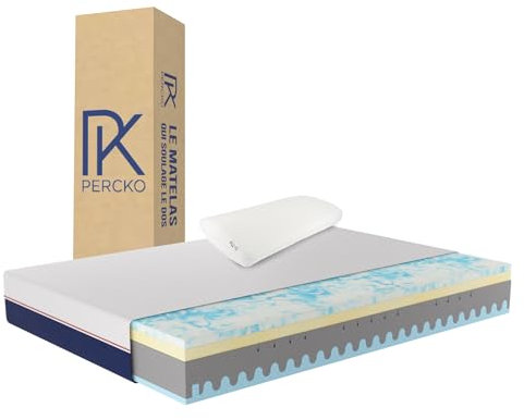 PERCKO, Pack 1 Matelas Mousse 90 x 190 cm + 1 Oreiller, Soulage Le Mal de Dos, 100% Mousses certifiées Oeko-TEX Standard 100 et CertiPur, Mousse à mémoire de Forme, Équilibré, 5 Couches