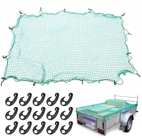 Cargo Net for Trailer, 2m × 3m Large Trailer Net with Bungee Cord and 15pc Fixing Hooks,Van Cargo Netting for Pickup Truck Bed,6.5ft X 10ft Safety Mesh Luggage Net for Cover Goods Secure Loads