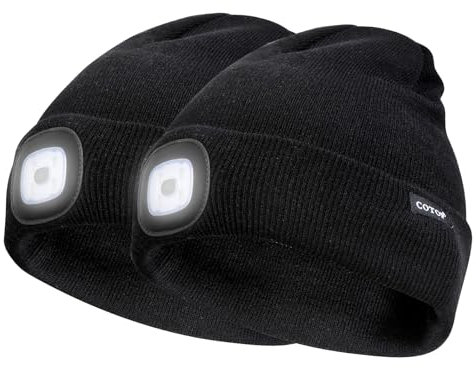 COTOP Bonnet Lumineux LED, Bonnet d'hiver Tricoté, Éclairage Frontale Mains Libres pour Course à Pied, Randonnée, Camping, Activités Nocturnes - Cadeau pour Hommes Femmes