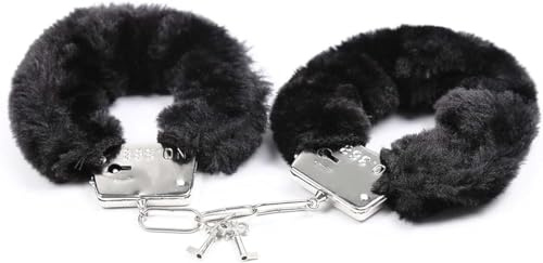 Stainless Steel Black Fluffy Handcuffs for Ankles and Wrist with Chain Set Fuzzy Sweater Hand Cuff Set for Adults Bedroom Hand Cuffs for Women Couples Rt-55