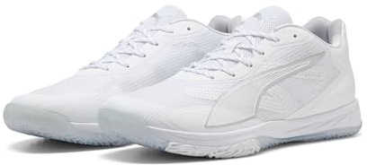 PUMA Tenis Unisex Accelerate Turbo 4 para Interiores, Puma Blanco Puma Plata Gris Ceniza, 44.5 EU
