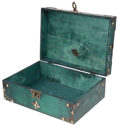 STOBOK Vintage Wooden Jewelry Box with Lock Wooden Jewelry Storage Box for Rings Necklaces Earrings and Bracelets Decorative Trinket for Home and Shop 9.45 X 6.69 X 3.66In