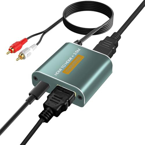 HDMI Audio Extractor 4K mit HDMi und 3,5 mm AUX Stereo-Audioausgang,HDMI Audio Adapter Kompatibel mit Blu-ray PS4 PS5 X-box