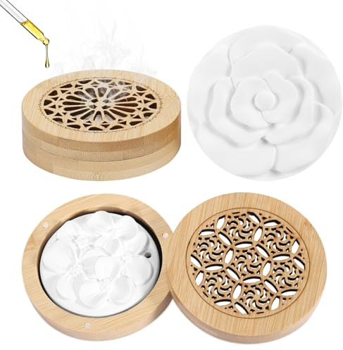 2PCS Difusor Aceites Esenciales Sin Agua, Difusor de Aceites Esenciales Aire Aromático Piedra con 2 Caja de Incienso de Madera, para Sala de Estar Baño Coche Aromaterapia y Decoración