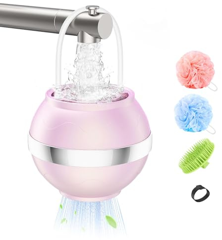 MoKo Vattenfilter för spädbarn och vuxna, badkarsfilter, vattenmjukgörare för mjukare hud, hår och naglar, badrumsfilter med duschboll och schampoborste, rosa