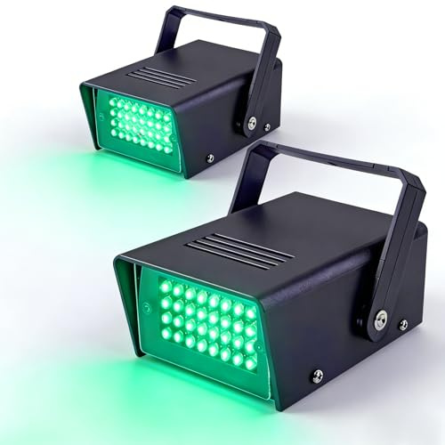 2 Paquetes Mini Luz Estroboscópica con 32 LED Verde Estroboscopio para Fiestas en Casa, Halloween Luces de Flash para Discoteca