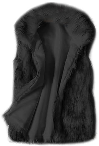 IUYTYSER Faux Fur Gilet Women UK Plus Size Fluffy Fake Fur Vest Bodywarmers Elegant Sherpa Sleeveless Furry Waistcoats Casual Lapel Thermal Jacket Open Front Cardigans Warm Outerwear Black M