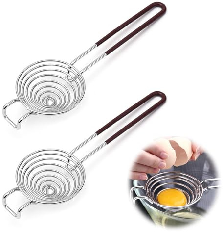 CHUANFU 2 Pezzi Separatore per Albumi in Acciaio Inox, Separatori Uova con Manici, Separatore per Tuorli, Filtro Divisorio Facile da Riporre, Separa Tuorlo da Albume per Cucina Ristorante Panetteria