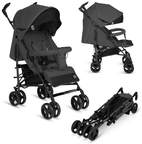 LIONELO Irma Lätt Barnvagn (7 kg) – Hopfällbar med en Hand, 6–36 Mån | Resevagn, 360° Svängbara Hjul, Plant Liggläge & Justerbart Fotstöd, XXL Solskydd, Myggnät, 5-Punktssele, Stor Varukorg