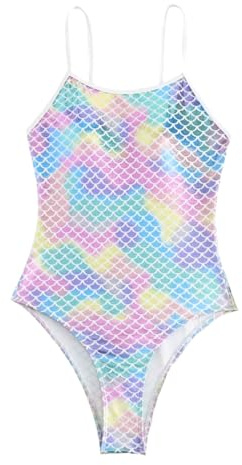 Xumplo Girls One-Piece Swimming Costume Kids Mermaid Sling Swimsuit Bathing Suit Tweens Fish Scale Swimwear 7-8 Years