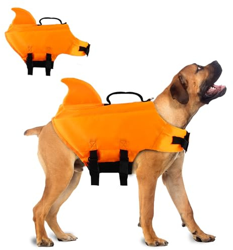 Chaleco Salvavidas Perro, dellyy Chaleco Perro Agua, Dog Float, para Practicar Surf, Natación, Senderismo, Acampada y para Mantenerse Abrigado (Naranja, X-Large)