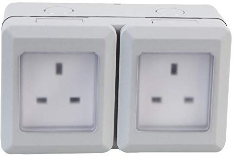 PRO ELEC 2-Gang Weatherproof Mains Socket, IP55 – Outdoor Power Socket, 13A, 250V AC (PEL00887)