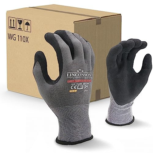 linconson 12 Pack Safety Performance Series Construction Mechanics Work Gloves (XL (Pack of 12), Grey)