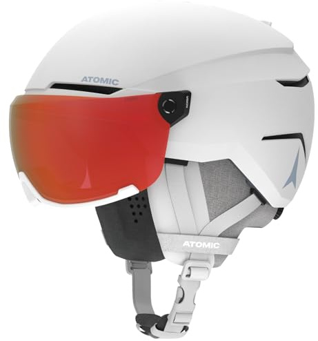 Salomon Atomic Savor Visor Photo Casque De Ski À Visière, Bruyère Blanche, Taille S, Absorption Maximale Des Chocs, Système De Ventilation Active Aircon, Miroir Haut De Gamme, Visibilité Parfaite