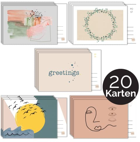 BLATT PAPIER® 20x Premium Grußkarten (matt) – Made in Germany – DIN A6 Postkarten Set mit weicher Beschichtung vorne – moderne Grußkarten – 20er Grußkarten Set – ideal zu beschreiben