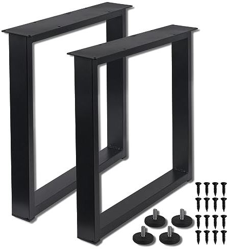 H JINHUI Square Table Legs Set of 2, Metal Coffee Table Bench Legs 41cm (H) x 45cm (W), with Screws and Floor Protectors for Home Office Dining DIY, Black,16inch Square