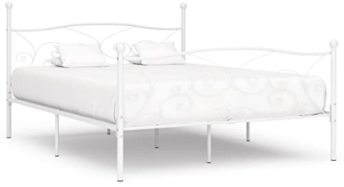 Rillbus Metallbett 180x200cm | Stabiler Bettrahmen Bett mit Lattenrost, romantischer Landhausstil, Doppelbett Gästebett Jugenzimmer Schlafzimmer, Metall, Sperrholz R16