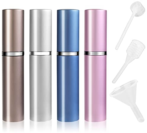 Pwsap 4 Pezzi 5ml Atomizzatore Profumo, Mini Spruzzino Vaporizzatore da Viaggio, Nebulizzatore Profumo, Bottiglie Porta Spray, Strumento di dosaggio con imbuto, contagocce e testa di pompaggio