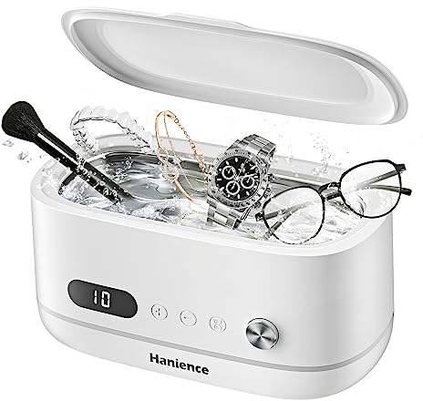 Hanience Ultrasonic Cleaner, 500ml Jewellery Cleaner 45000Hz, Professional Ultrasonic Jewellery Cleaner with Basket and 10 Digital Timer, for Cleaning Jewellery Rings Glasses Watches