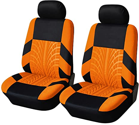 CGEAMDY Set of 2 Car Seat Covers with Embossed Grains, Universal Seat Cover Car Seat Protector Compatible, Non-Slip and Waterproof, for Saloons, Car, Van (Orange)