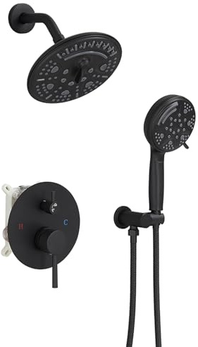 BWE Bathroom Luxury Rain Mixer Shower Combo Set Wall Mounted Multifunctional Shower Sprinkler Rainfall Shower Head System Matte Black Finish Shower Faucet