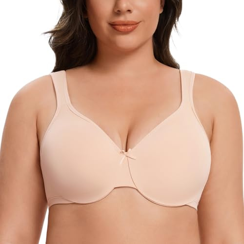 MELENECA Women's Plus Size Full Coverage Underwire Seamless Non Padded Minimizer Bra Beige 44E